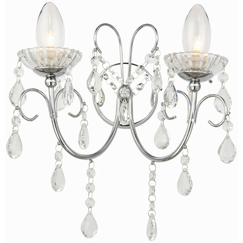 Endon Lighting - Endon Tabitha - 2 Light Bathroom Wall Light Chrome with Crystal IP44, G9