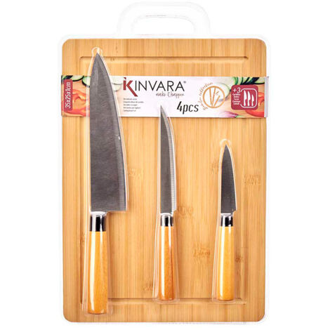 TABLA BAMBU 40x26,3x4 CM + 3 CUCHILLOS KINVARA