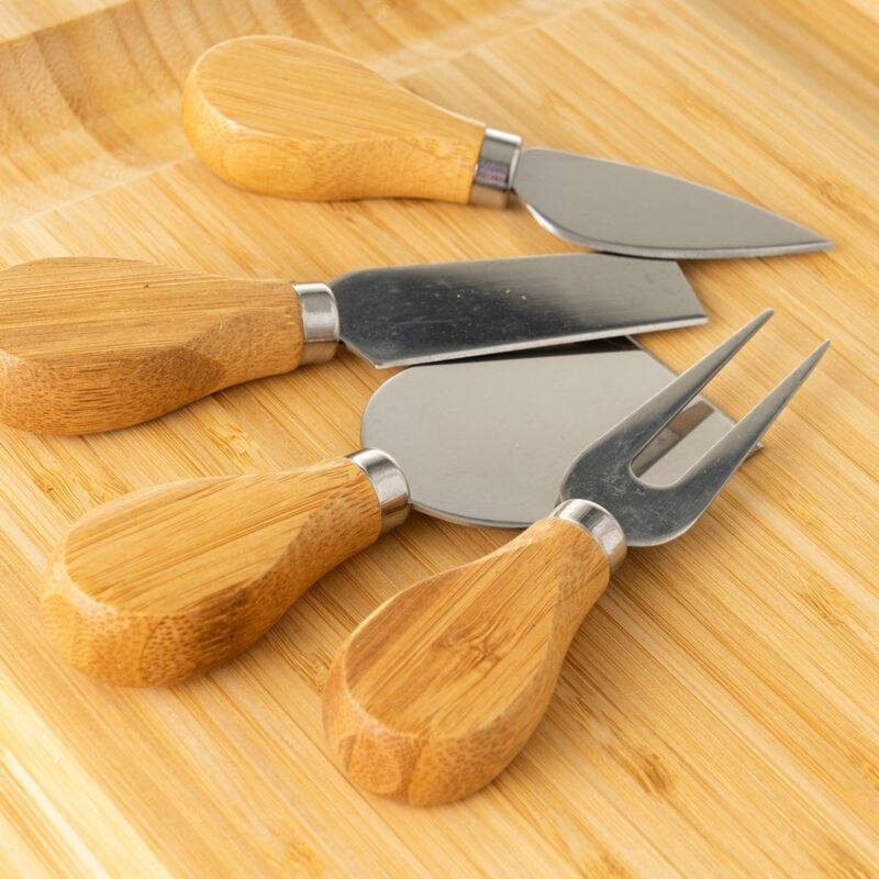 

Tabla de cortar con utensilios de bambú natural, de 33x33 cm