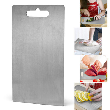 Tabla de cortar de titanio puro, 29x20cm, 1,5mm de grosor, doble cara, para carne y fruta, portátil, duradera, antibacteriana.
