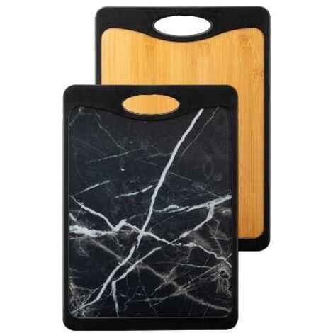 Tabla de cortar mediana de doble cara MARBO, plástico, imitación piedra, bambú natural, mármol negro
