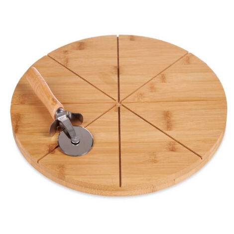 Tabla de cortar pizza redonda de bambú marrón de estilo nórdico con marca de corte, 35 × 35 × 1,5 cm