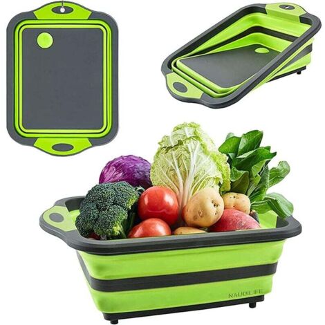Tabla de cortar plegable, accesorio para acampar, contenedor plegable de silicona multifuncional, cesta de drenaje portátil para mesa de cocina, adecuada para picnic de frutas y verduras.