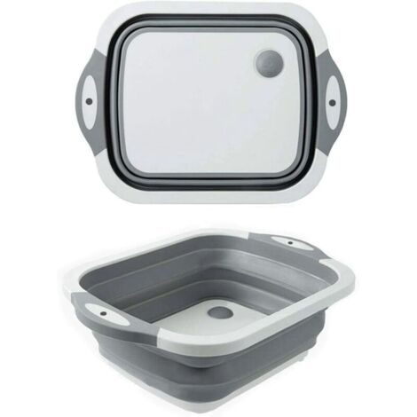 Tabla de cortar plegable para cocina, bandeja multifuncional para verduras, escurridor de frutas, tabla de cortar, cesta para guardar platos, cesta de picnic para camping (gris y blanco) - Ineasicer
