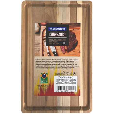 TABLA DE CORTE RECTANGULAR EN MADERA ACABADO NATURAL 33x22x1,8cm TRAMONTINA