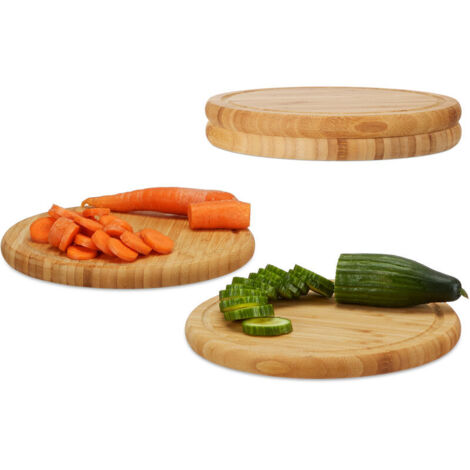 Tabla de desayuno de bambú Relaxdays (juego de 4), redonda de 25 cm, para cortar y servir, color natural