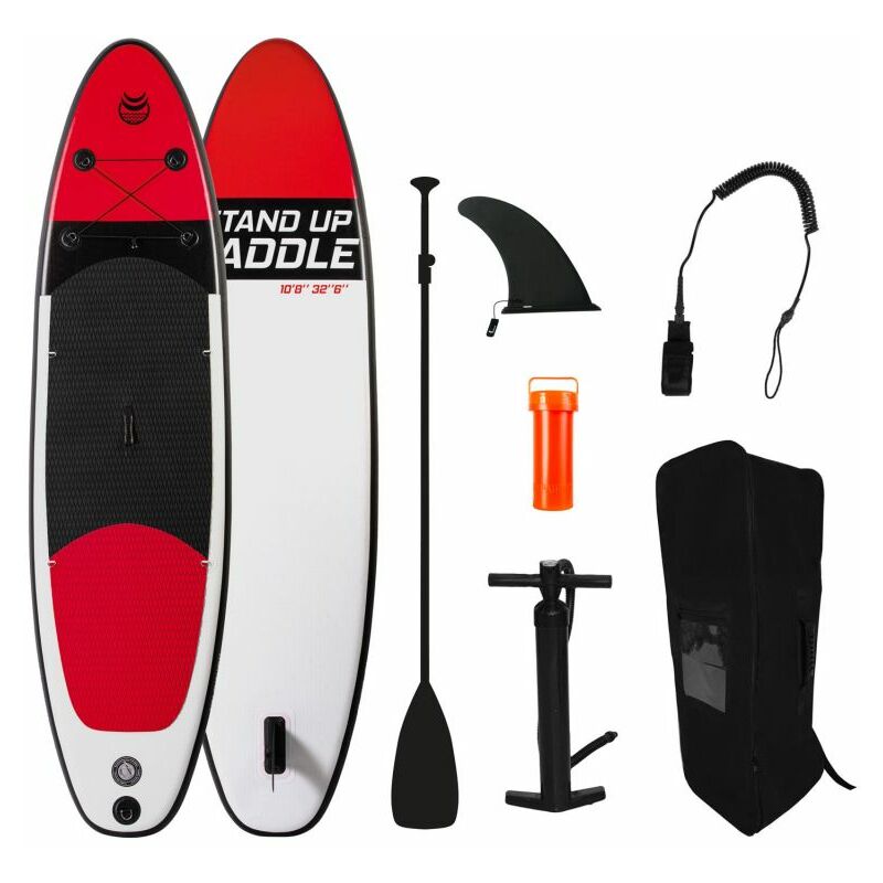 

Tabla de paddle hinchable RED 10'8' (325x81x15cm) Con inflador, remo, leash, mochila de transporte - Rojo