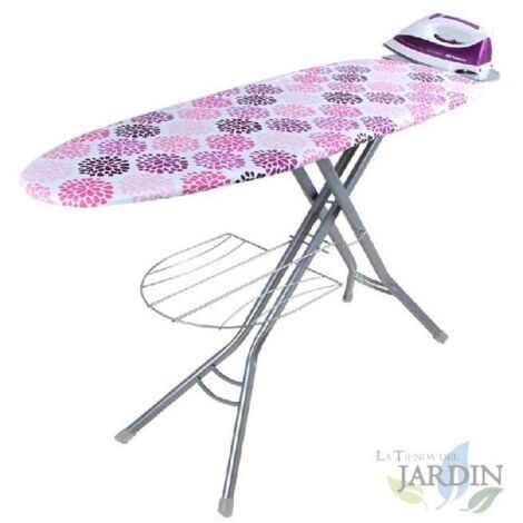 Tabla de planchar 122x38 cm, Mesa de plancha con rejilla de acero, altura regulable hasta 92 cm, planchado fácil