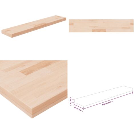 Tabla estantería madera maciza roble sin tratar 100x20x4 cm - Estantería de roble - Almacenamiento extra