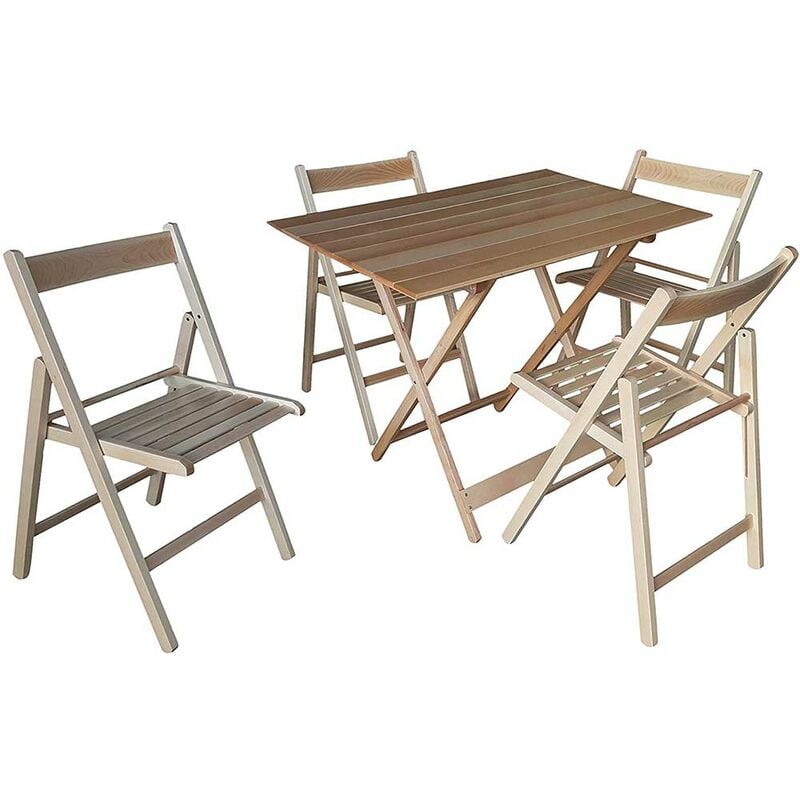 Okaffarefatto - Table 100x60 cm avec 4 chaises pique-nique pliables gain de place en bois naturel