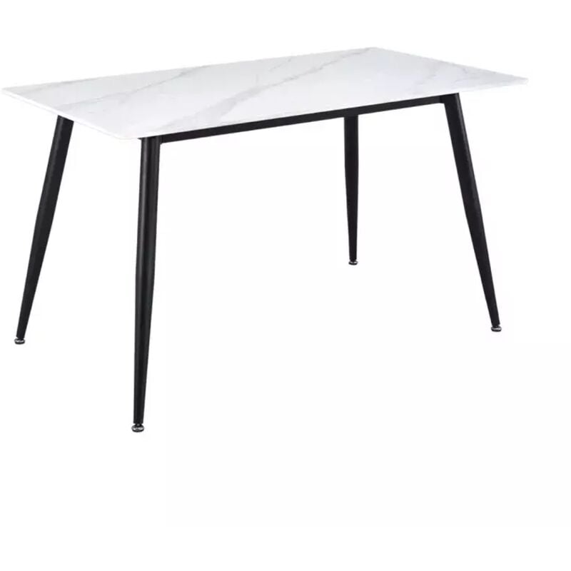 Meubletmoi - Table 130 x 70 cm céramique blanc marbré pieds métal noir - ryder 2