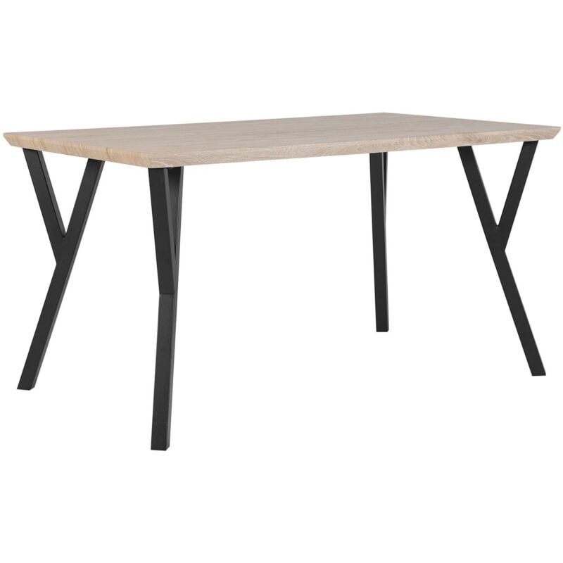 Beliani - Table à Manger pour Petits Espaces 140 x 80 cm Plateau Couleur Bois Clair en mdf et Pieds Noirs en Métal de Style Moderne et Minimaliste