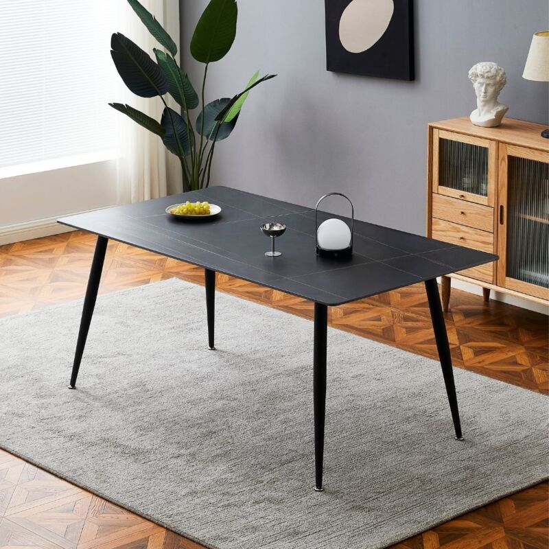 Iperbriko - Table 140x80 céramique effet marbre noir