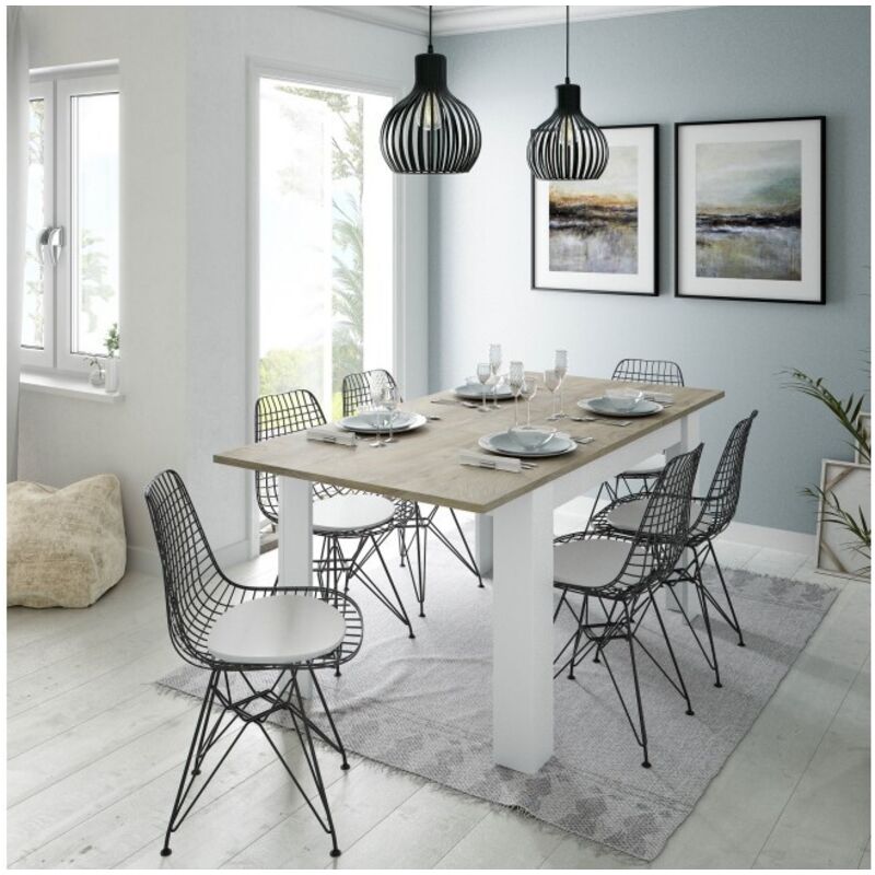 Abitare - Table extensible 140x90 cm blanc mat et chêne - Corfù