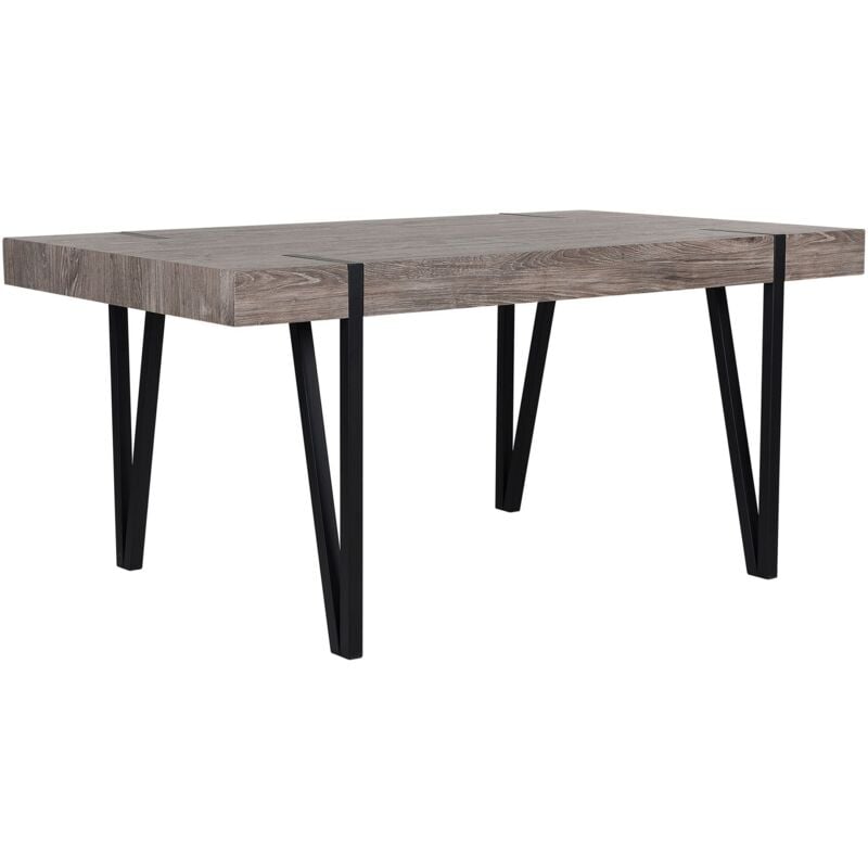 Beliani - Table de Salle à Manger 150 x 90 cm Plateau de Couleur Bois Foncé en mdf et Pieds Noirs en Métal de Style Industriel, Moderne et Minimaliste