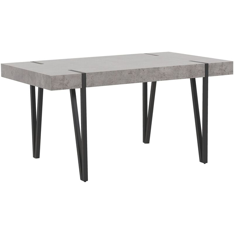 Beliani - Table de Salle à Manger 150 x 90 cm Plateau Imitation Béton en mdf et Pieds Noirs en Métal de Style Industriel, Moderne et Minimaliste