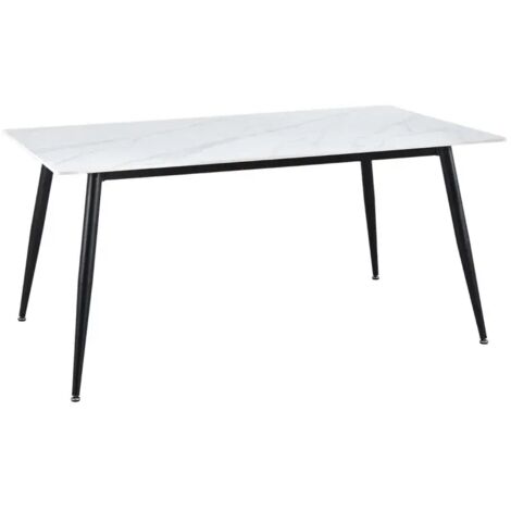 Table 160 cm céramique blanc marbré pieds évasés métal noir - RYDER 2