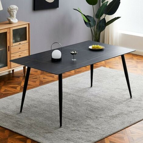 TOSCOHOME Table 160x90 cm avec plan en céramique noir mat effet marbre - Mila