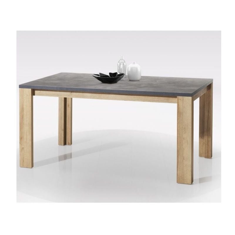 Table 160x90 cm gris avec pieds en chêne naturel - Monza