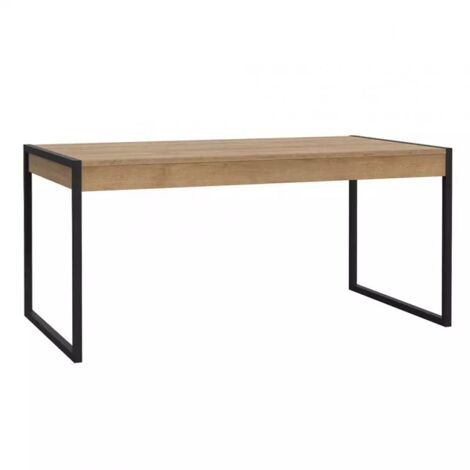 Table 166 cm 2 tiroirs décor bois chêne et pieds métal noir mat - MODE