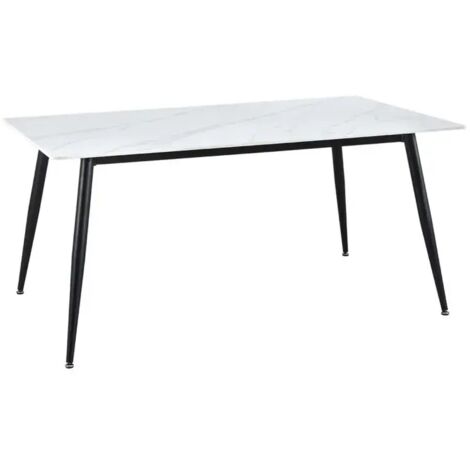 Table 180 x 90 cm céramique blanc marbré pieds métal noir - RYDER 2