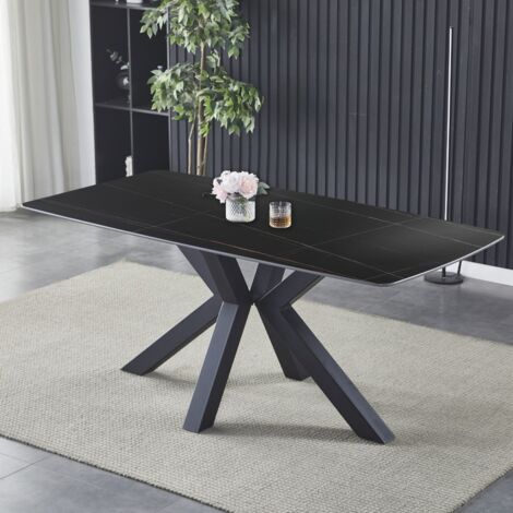 TOSCOHOME Table 180x90 avec plan en céramique noir effet marbre - Manta