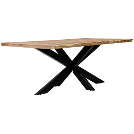 Table 180x90 cm bois d'acacia pied central croix métal noir - OTTAWA