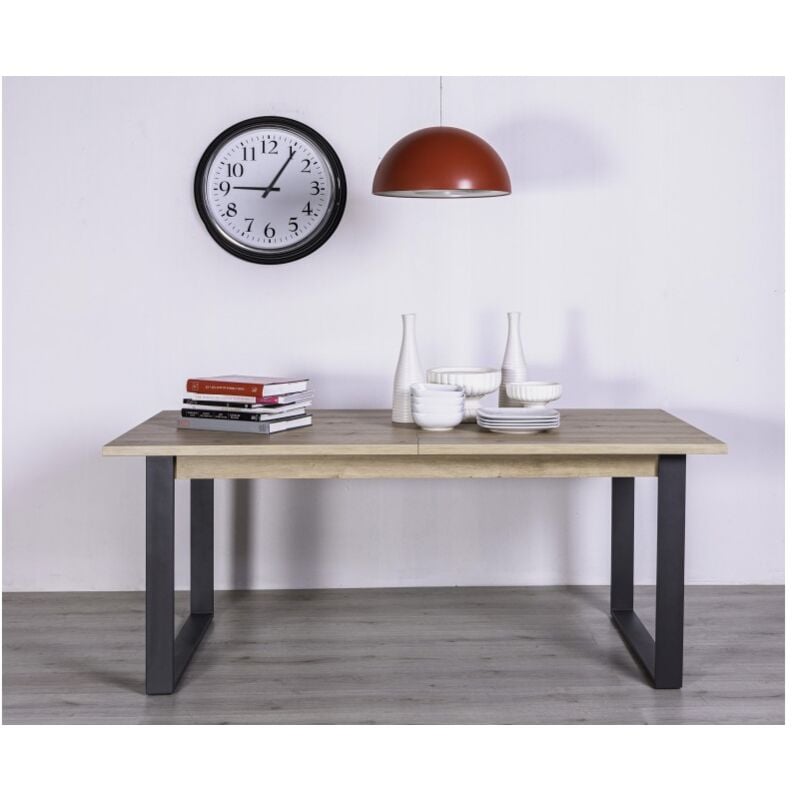Abitare - Table extensible 180x90 cm chêne naturel avec pieds en métal peint - Sanremo
