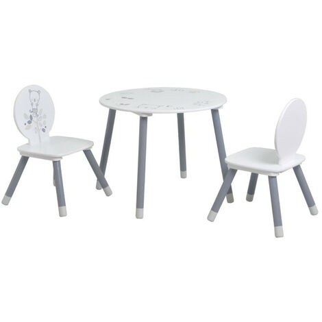 Table + 2 chaises Blanc / Gris NOUNOURS