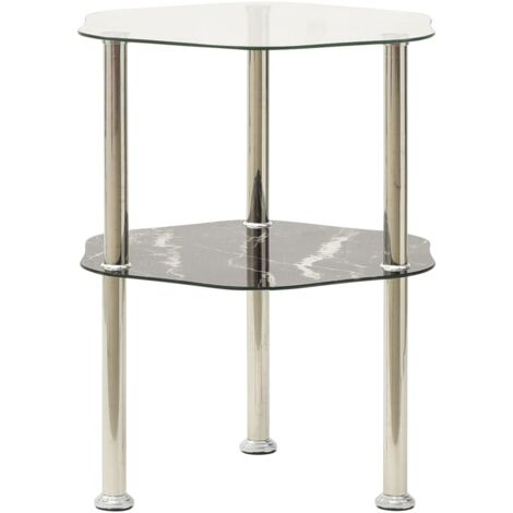Table 2 niveaux Transparent et noir 38x38x50cm Verre trempé vidaXL