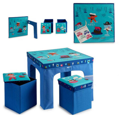 Table + 2 Tabourets Enfant Pliables Pirates Bleu
