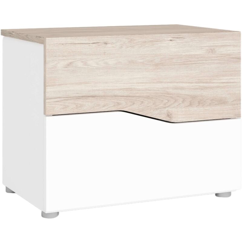 Table de chevet Cannes 2 tiroirs table de chevet blanche et sahara style moderne 54x42x35cm