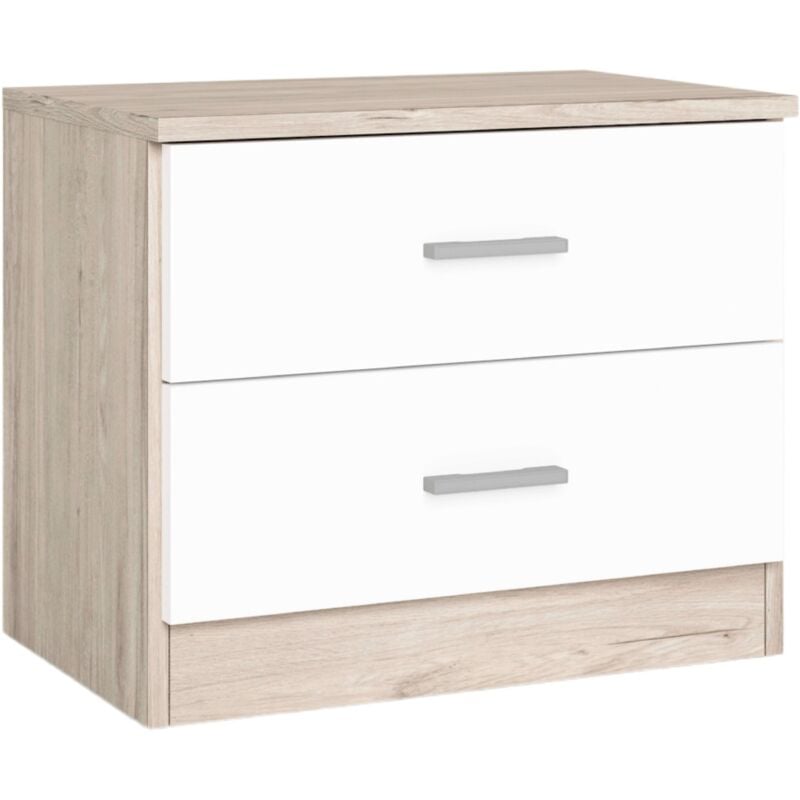 Table de chevet Couple 2 tiroirs table de chevet chambre à coucher blanc et couleur sahara 50x42x33cm
