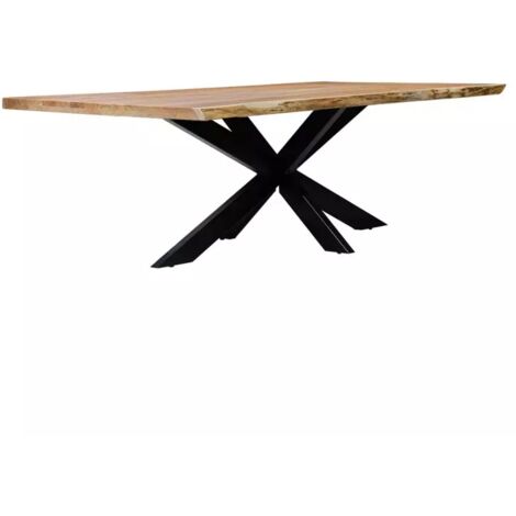 Table 200x100 cm bois d'acacia pied central croix métal noir - OTTAWA