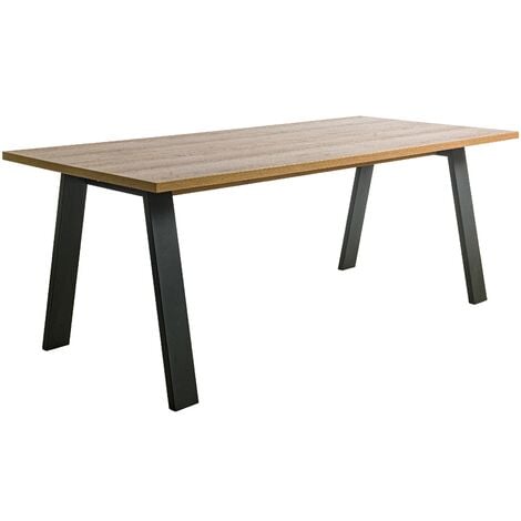 Table 200x90 cm chêne naturel avec pieds en métal peint gris anthracite chêne et gris