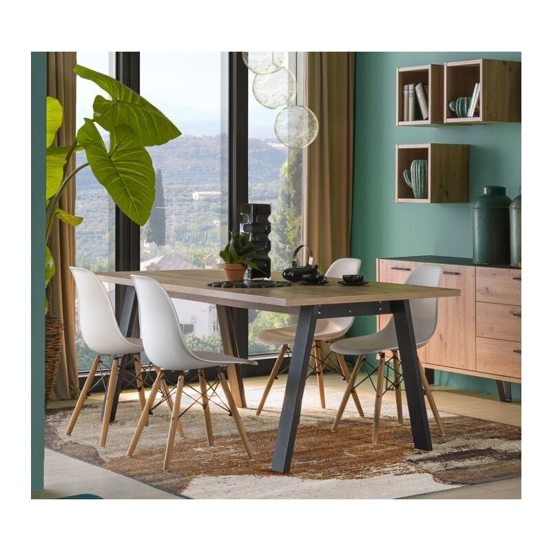 Table 200x90 cm chêne naturel avec pieds en métal peint gris anthracite - Sanremo
