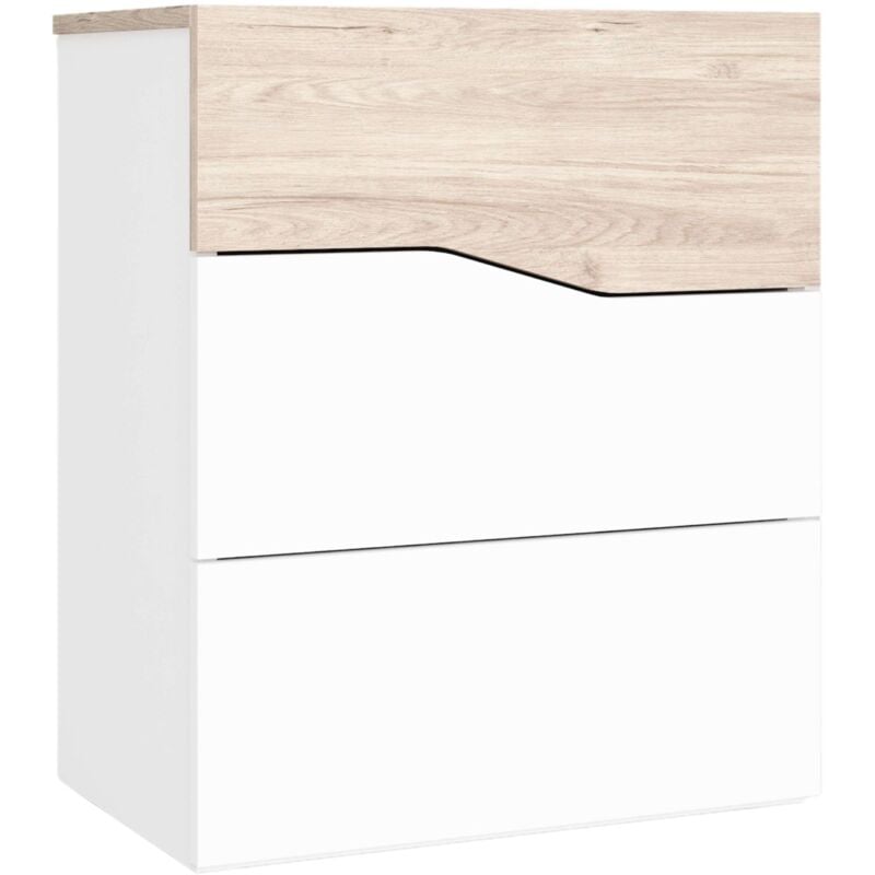 Table de chevet Cannes style moderne 3 tiroirs Blanc mat et Sahara 54x65x35cm
