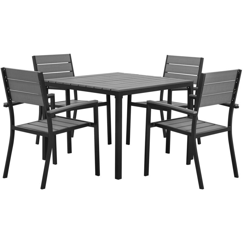Ensemble de Jardin ou Terrasse Table et 4 Chaises en Aluminium Gris Design Intemporel et Solution Fonctionnelle pour Repas à l'Extérieur Beliani
