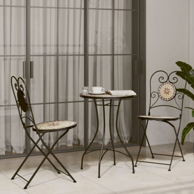 Vidaxl - Ensemble de bistro mosaïque terre cuite blanc fer et céramique