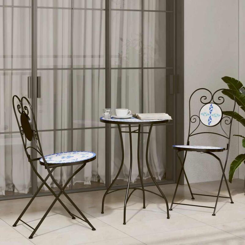 Vidaxl - Ensemble de bistro mosaïque bleu et blanc fer et céramique