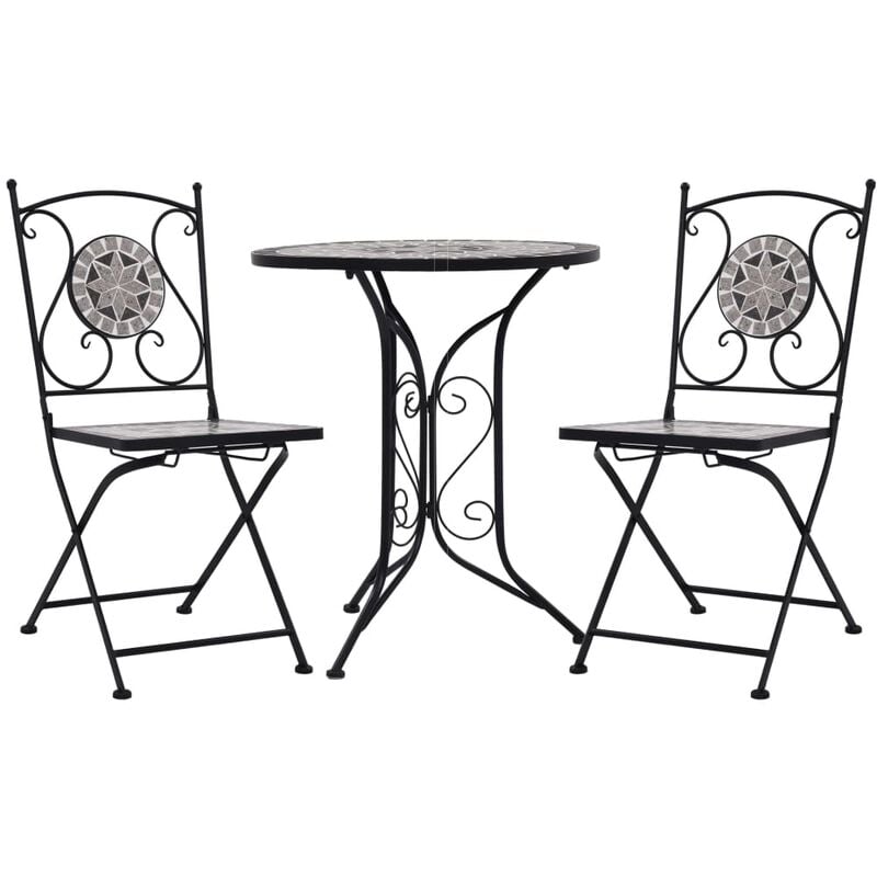 Mobilier de bistro 3 pcs mosaïque Carreaux céramiques Gris