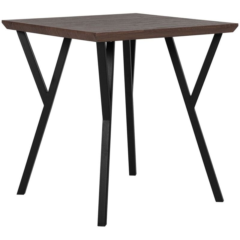 Beliani - Table à Manger pour Petits Espaces 70 x 70 cm Plateau Couleur Bois Foncé en mdf et Pieds Noirs en Métal de Style Moderne et Minimaliste