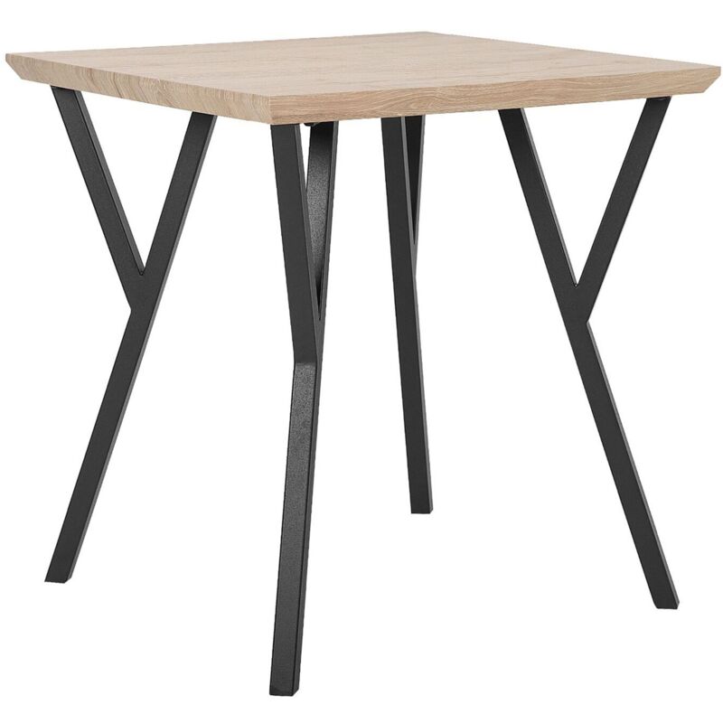 Table à Manger pour Petits Espaces 70 x 70 cm Plateau Couleur Bois Clair en mdf et Pieds Noirs en Métal de Style Moderne et Minimaliste Beliani