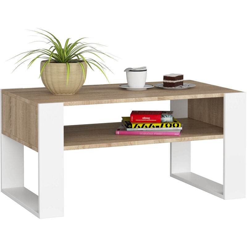 Akord - Table à café table basse domi Chêne Sonoma 92 cm couleur Blanc 92x53x45 cm