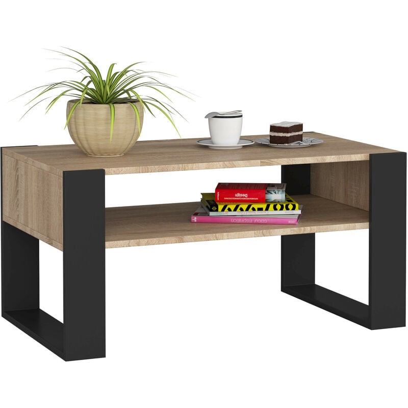 Akord - Table basse domi Chêne Sonoma 92 cm pieds Noir 92x53x45 cm