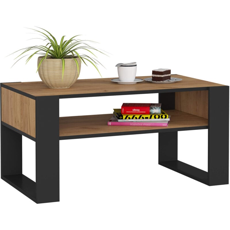 Akord - Table basse domi Chêne Craft 92 cm pieds Noir 92x50x45 cm