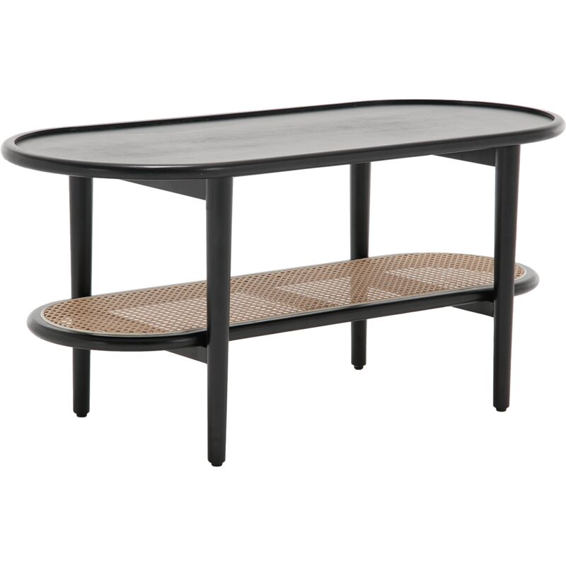 Wahson Office Chairs - Table Basse Salon Table Basse Bois avec Rangement, Table Basse Salon Moderne en Bois et Rotin, Vintage et Rétro, Noir, Wahson