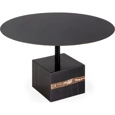 table à café élégante en métal noir et marbre doré raffiné - noir marbre doré élégant