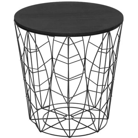 Table à Café Métal Et Bois Kumi Octo Etnik - Plateau Frangé, Piétement Panier - Style Ethnique Bohème