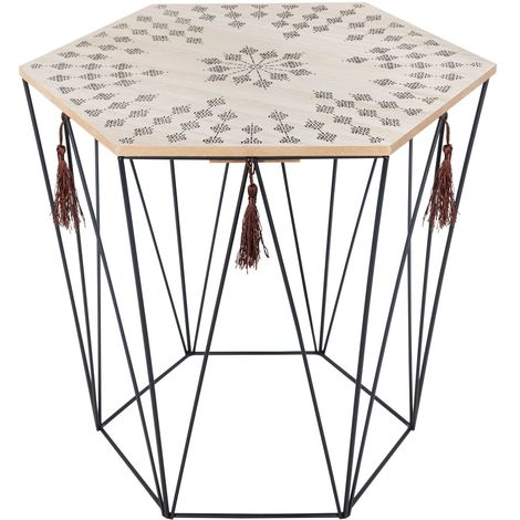 Table à café ethnique Kumi - H. 40 cm - Diam. 43 x 40 - Noir
